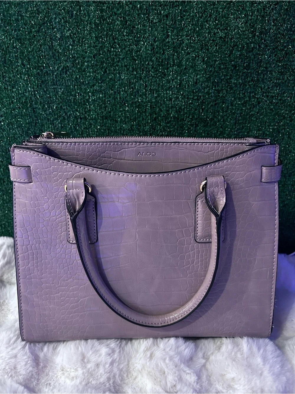 ALDO Purple Croc-Embossed Structured Satchel